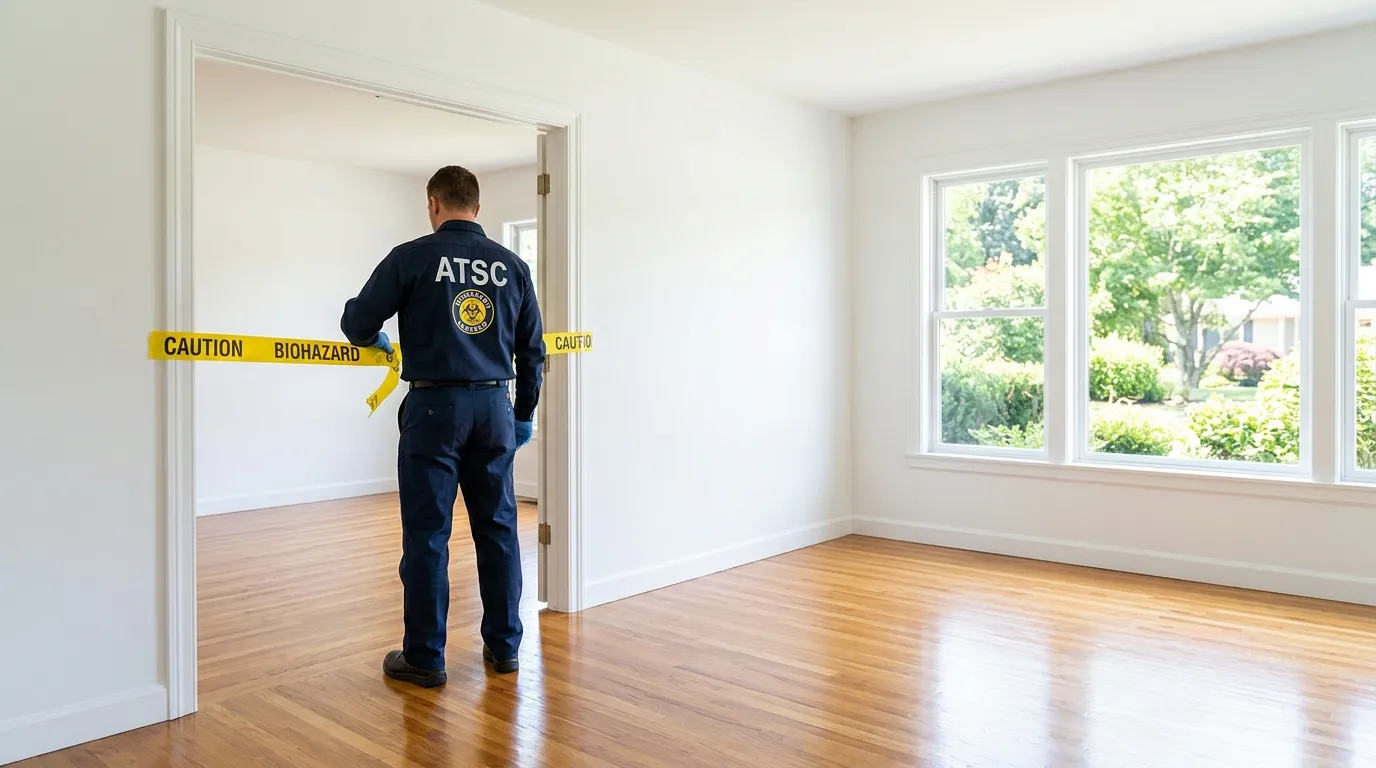 Certified biohazard cleanup crew performing Decomposition Cleanup in Olney